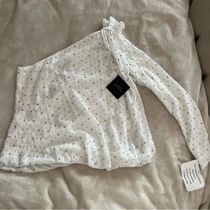 Robert Rodriguez Women's 8 Studded Bead One Shoulder Top Ruffle Shoulder White